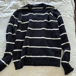 Brandy Melville Navy blue white stripe crew neck knit sweater one size XS S M